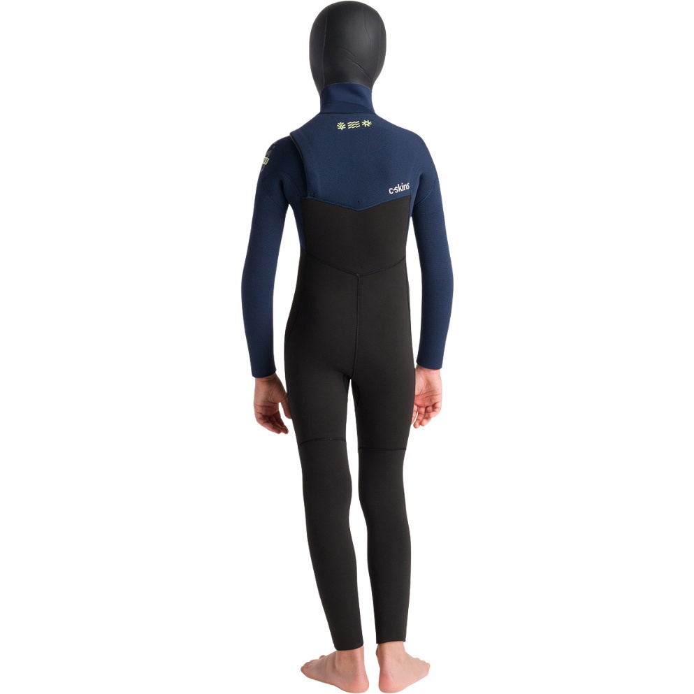 2025 C-Skins Junior Nuwave Session 5/4mm Hooded Chest Zip Wetsuit C-NSE54JH - Black / Bluestone X / Cool Green